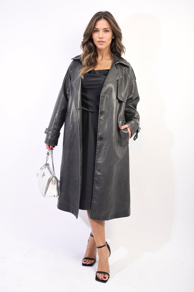 Lapel Neck Belted Trench Coat Jacket-6