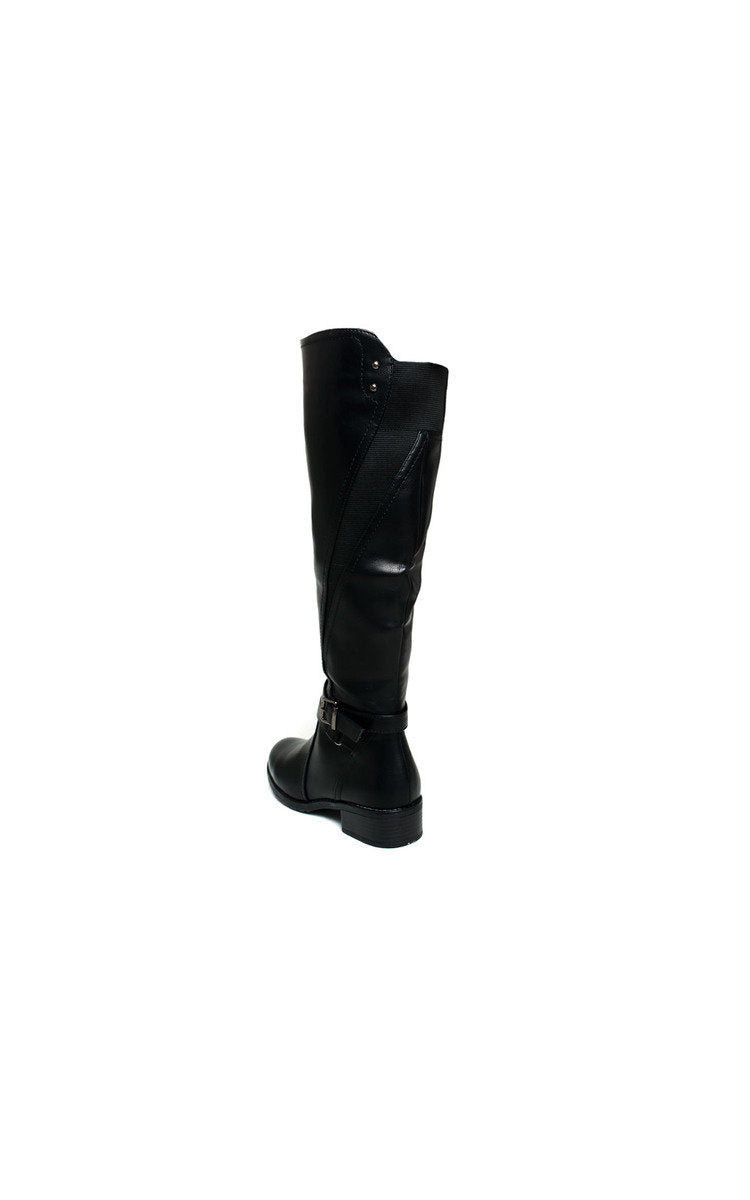 Faux Leather Buckle Knee High Boots-4