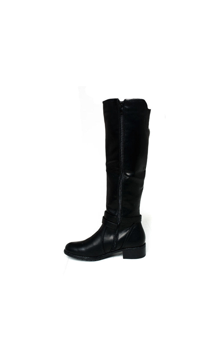 Faux Leather Buckle Knee High Boots-3