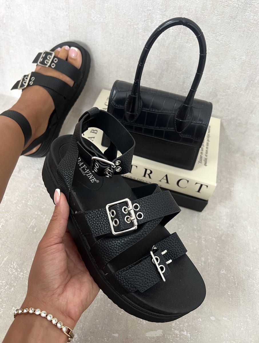 Multi Strap Ankle Buckle Chunky Sandals-5