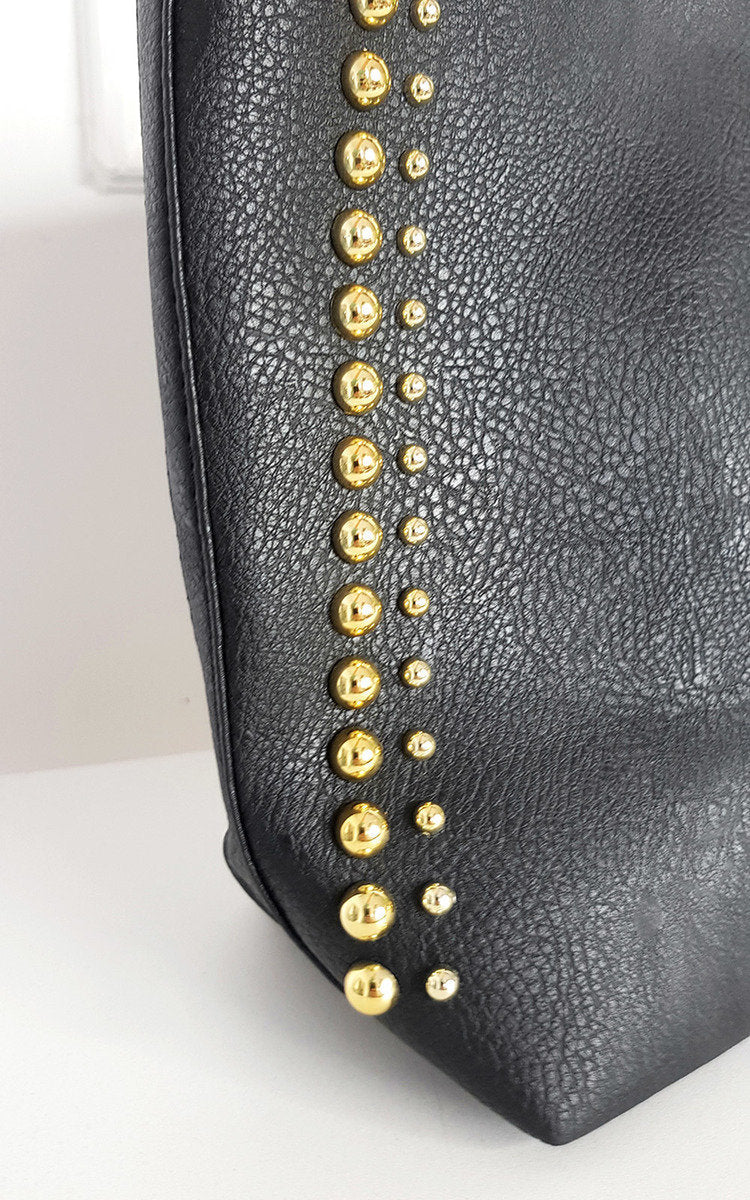 Faux Leather Studded Bag with Gold Chain Detail-1