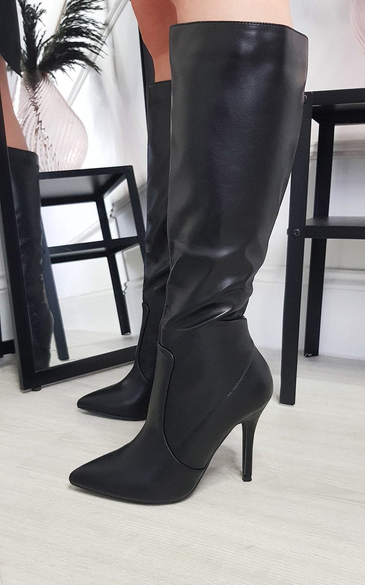 Faux Leather Knee Length Boots-1