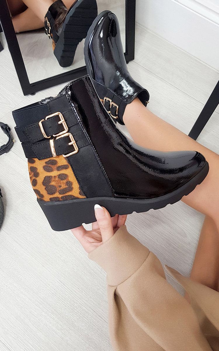 Patent Platform Boots with Print Detail-0