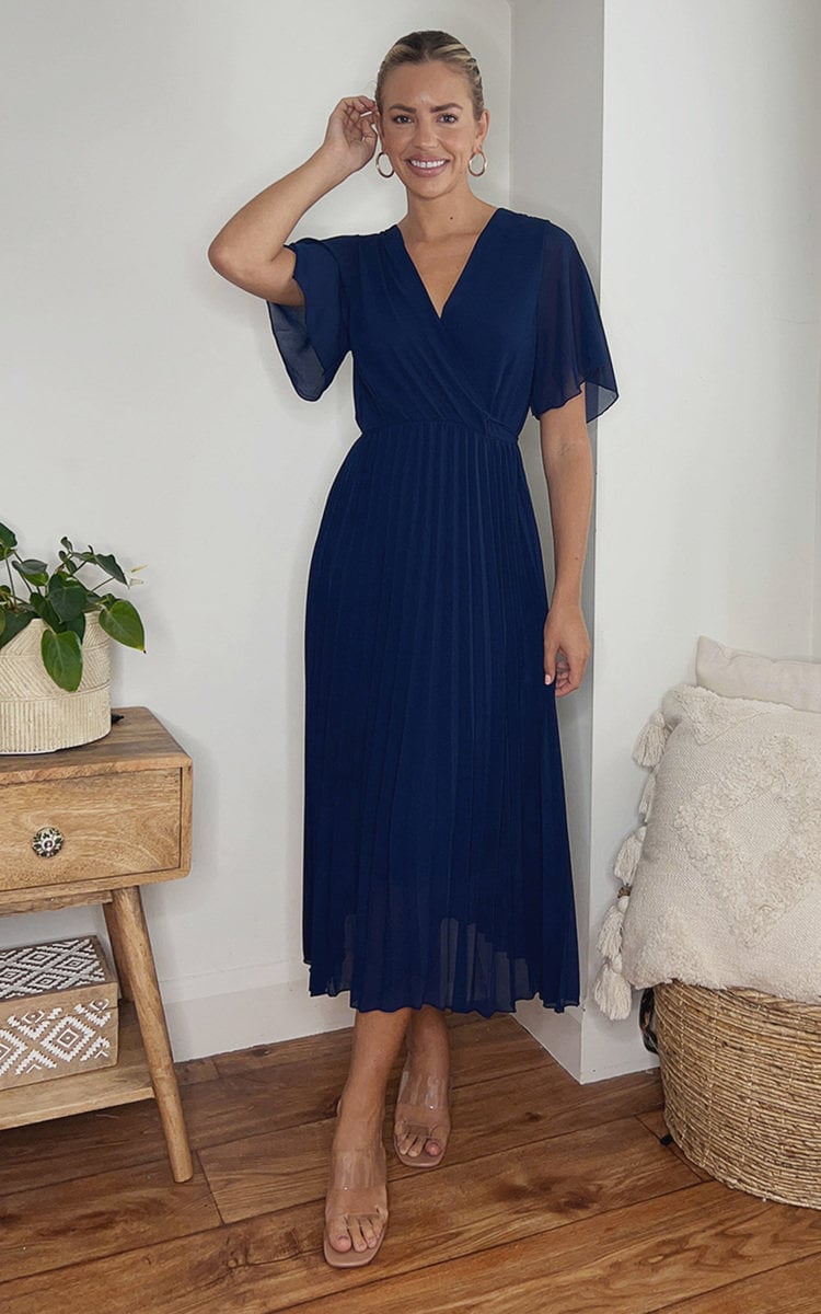 Pleated Wrap Front  Maxi Dress-3