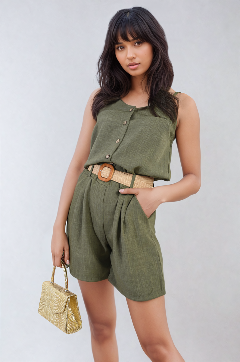 Belted High Waist Shorts-4