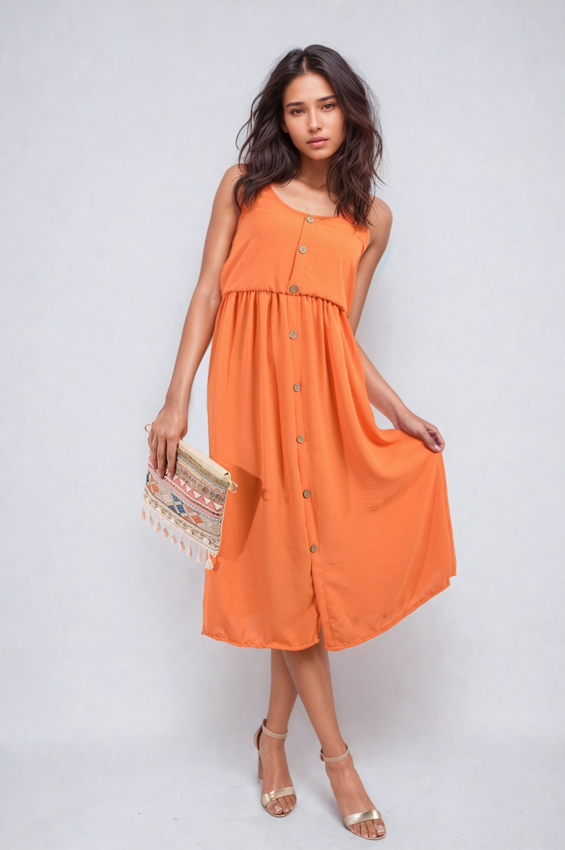 Button Front Strappy Midi Dress-4