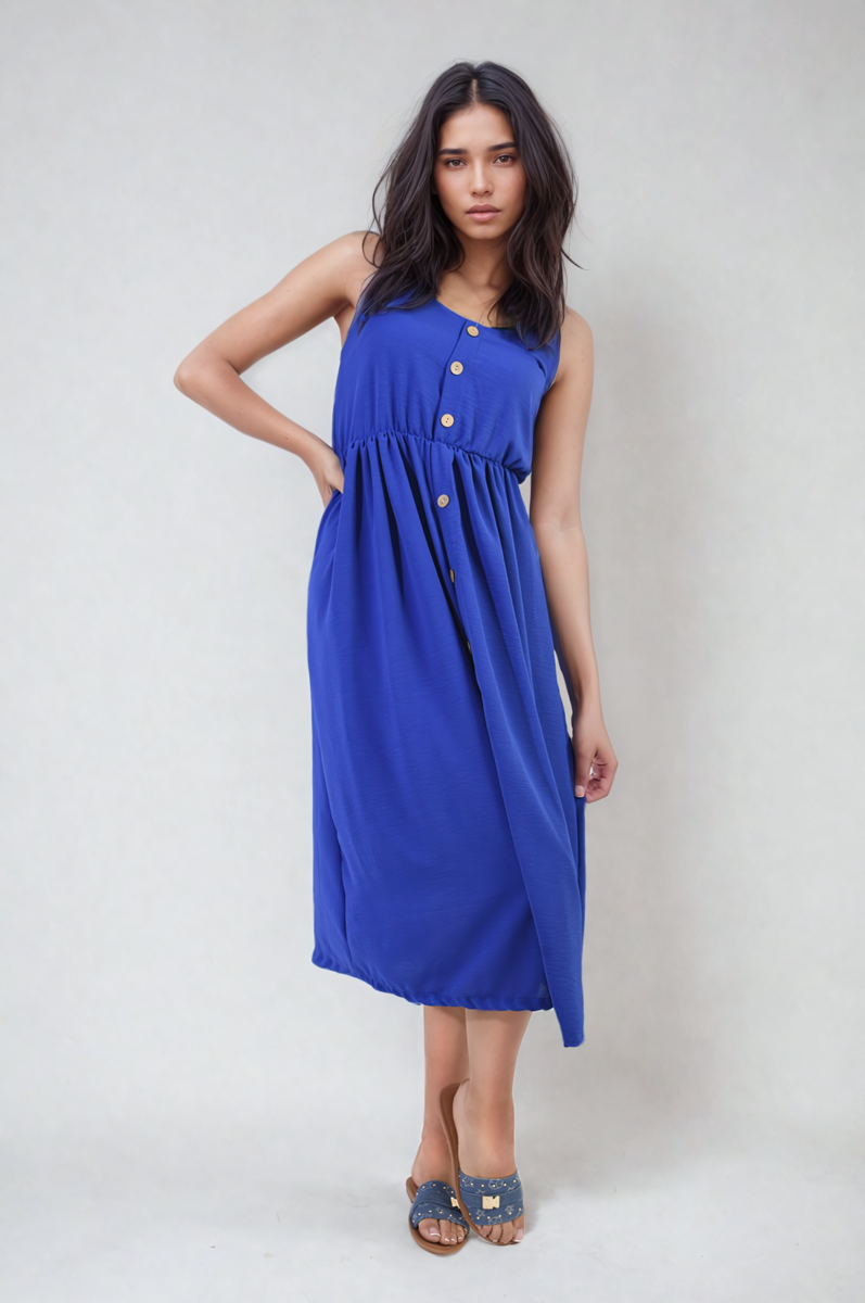 Button Front Strappy Midi Dress-9