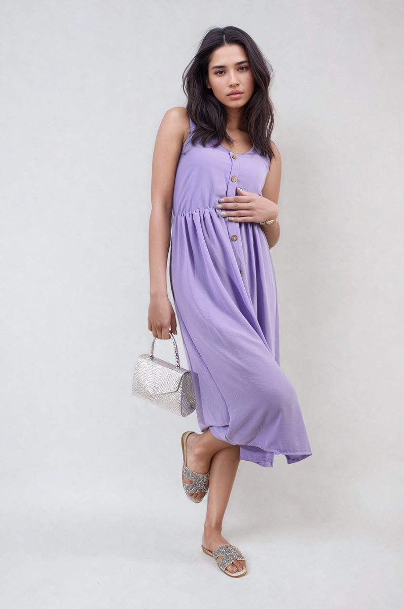 Button Front Strappy Midi Dress-2