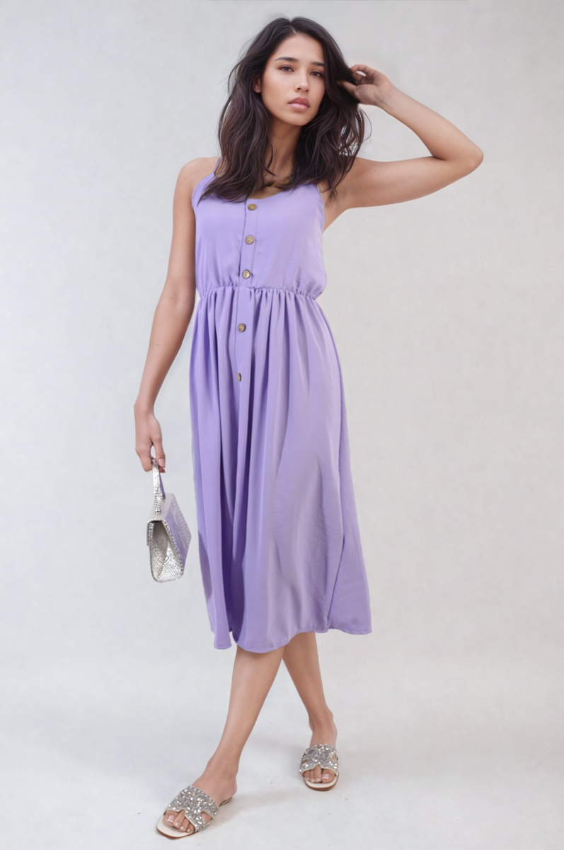 Button Front Strappy Midi Dress-3