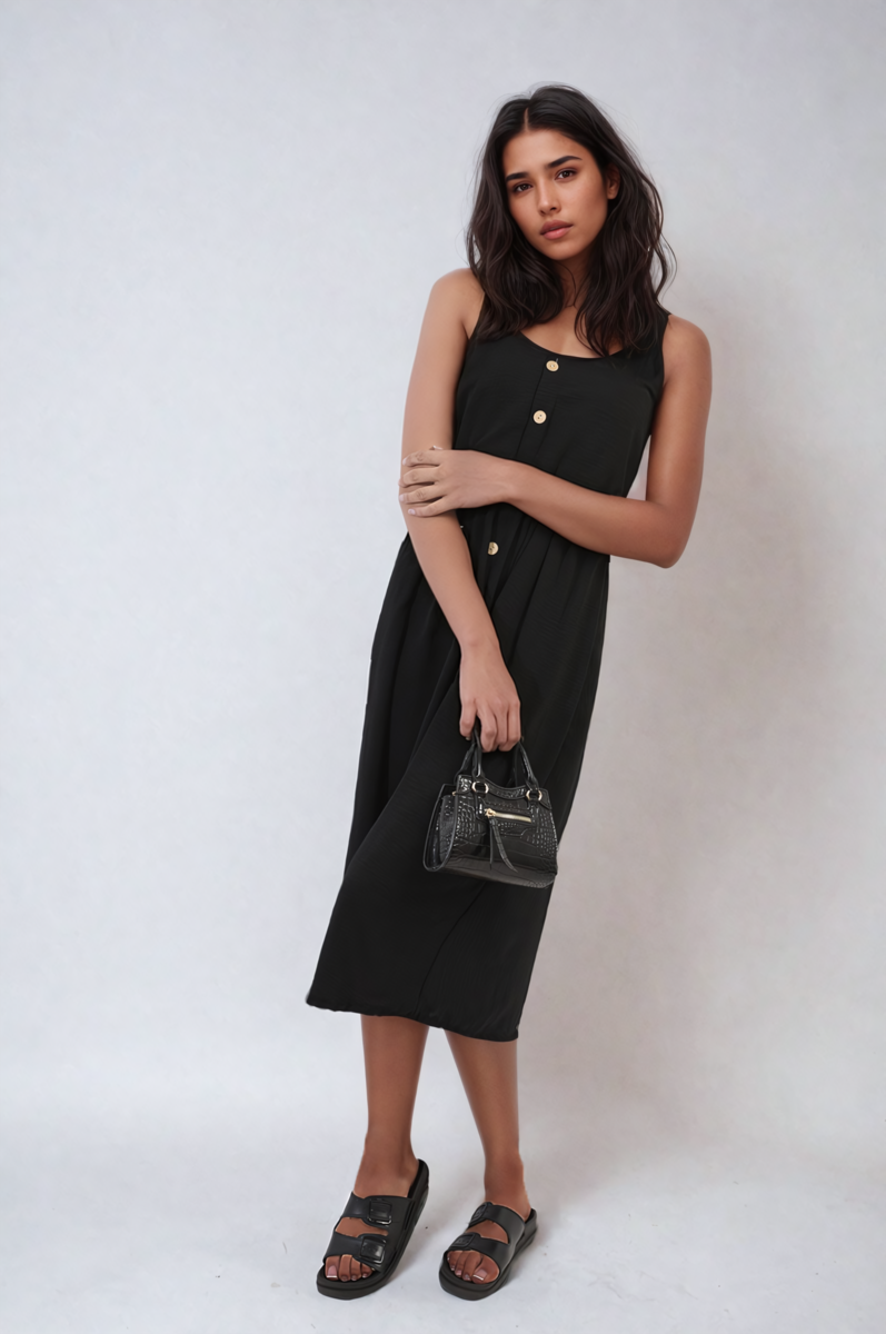 Button Front Strappy Midi Dress-8