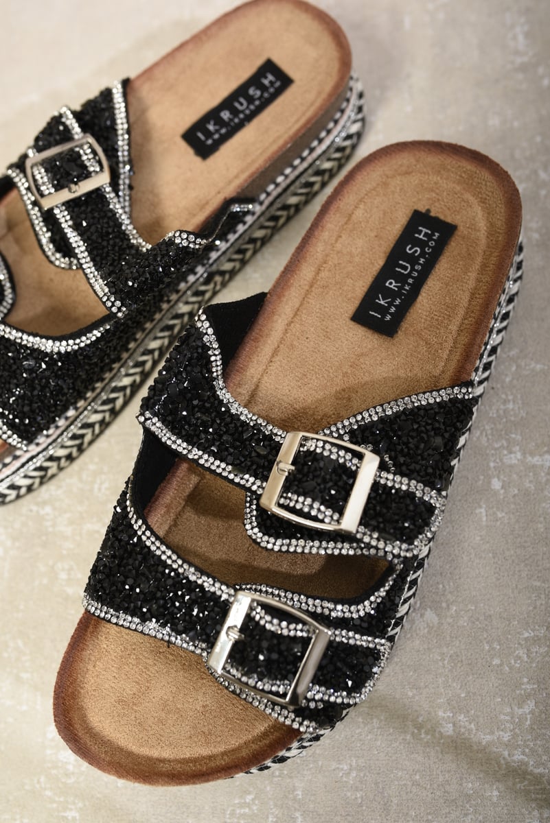 Embellished Stone Double Buckle Platform Sandals-3