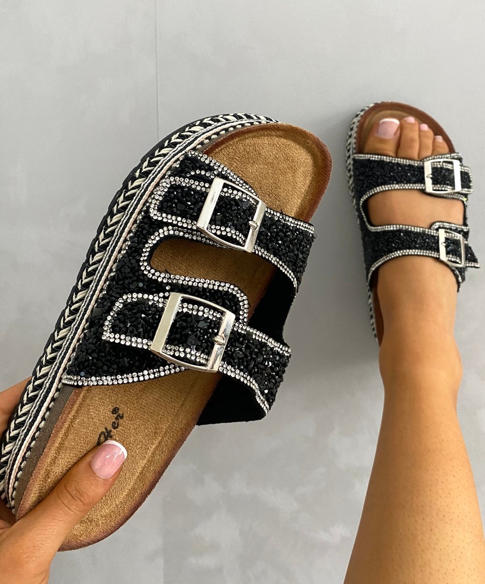 Embellished Stone Double Buckle Platform Sandals-1