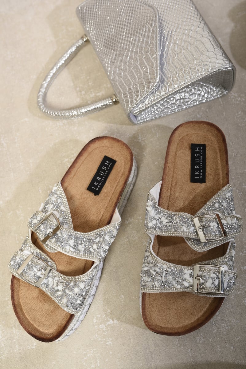 Embellished Stone Double Buckle Platform Sandals-6