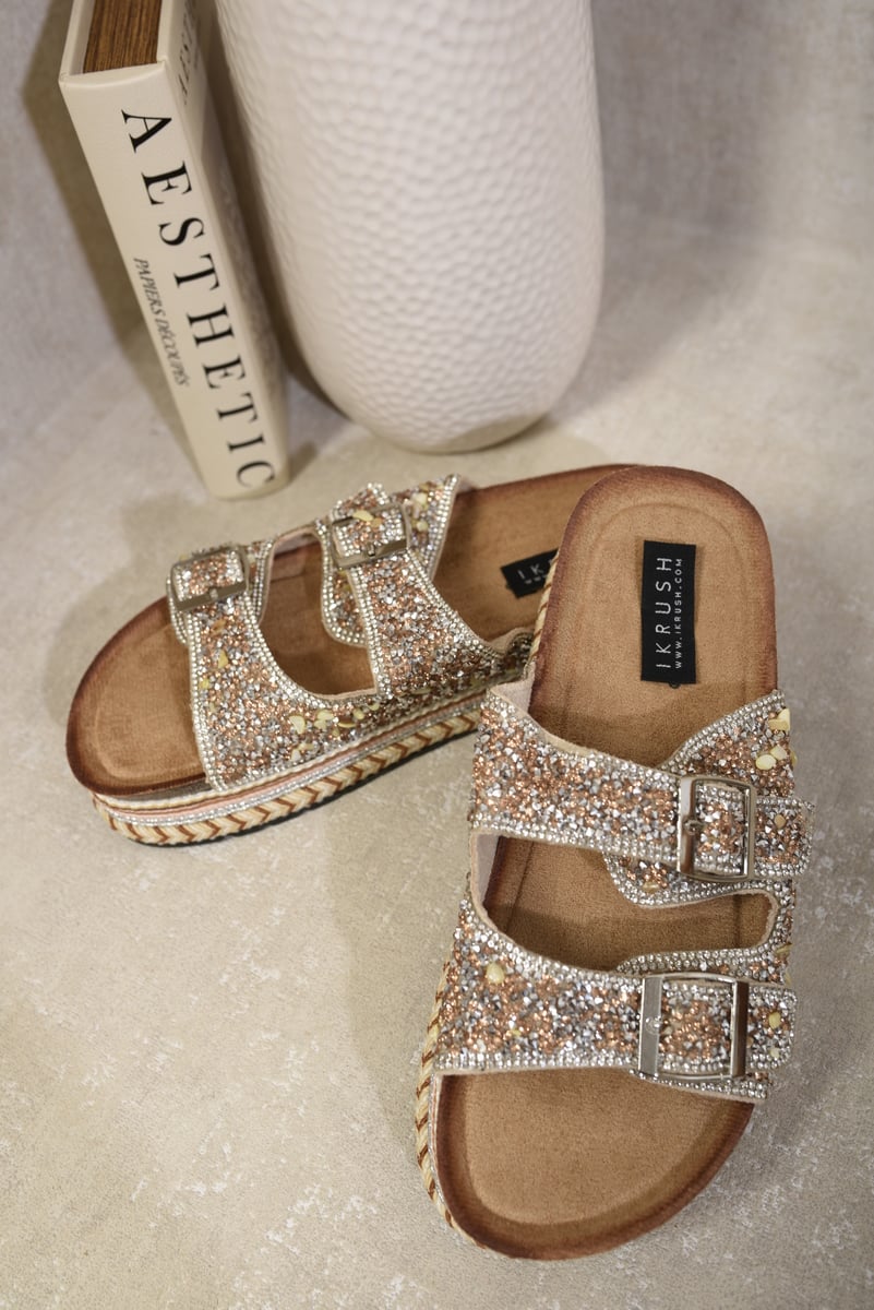 Embellished Stone Double Buckle Platform Sandals-5