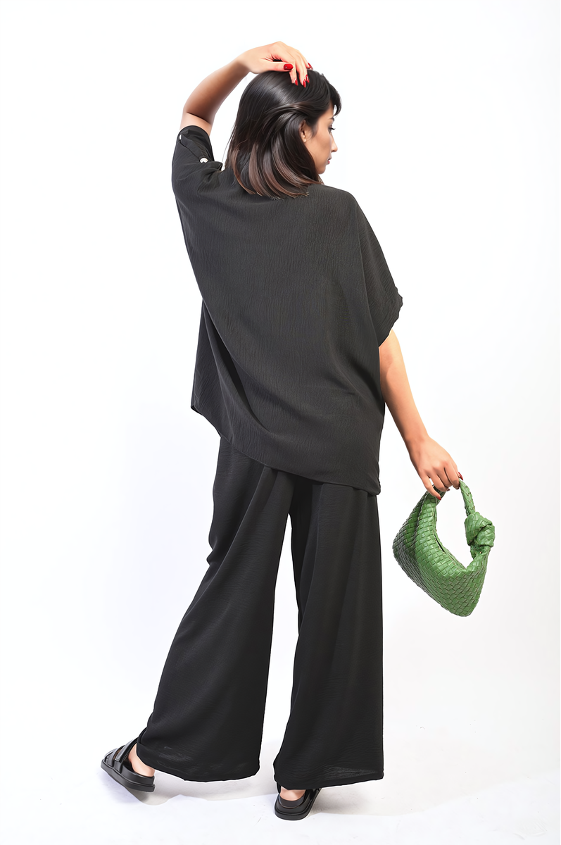 Button Detail V Neck Loose Top and Wide Leg Trouser Co-ord Set-6