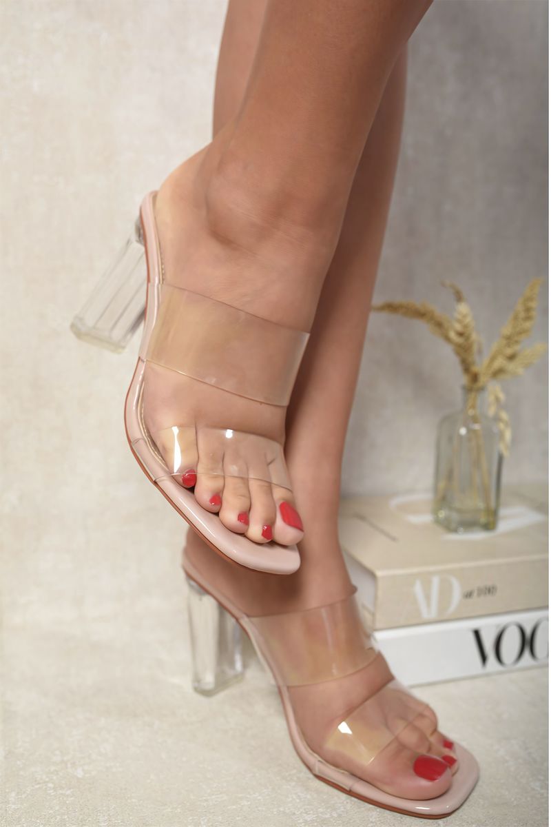 Transparent Double Strap Clear Block High Heels-5