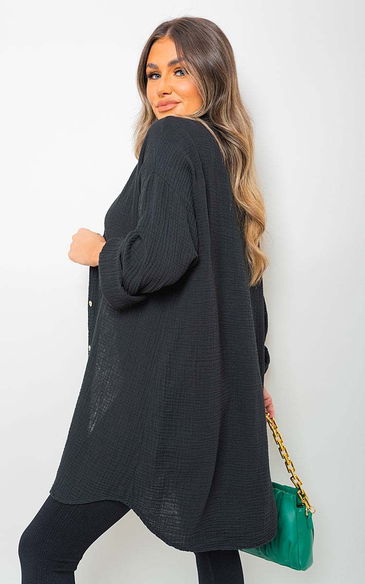 Button Down Long Sleeve Oversized Shirt-5