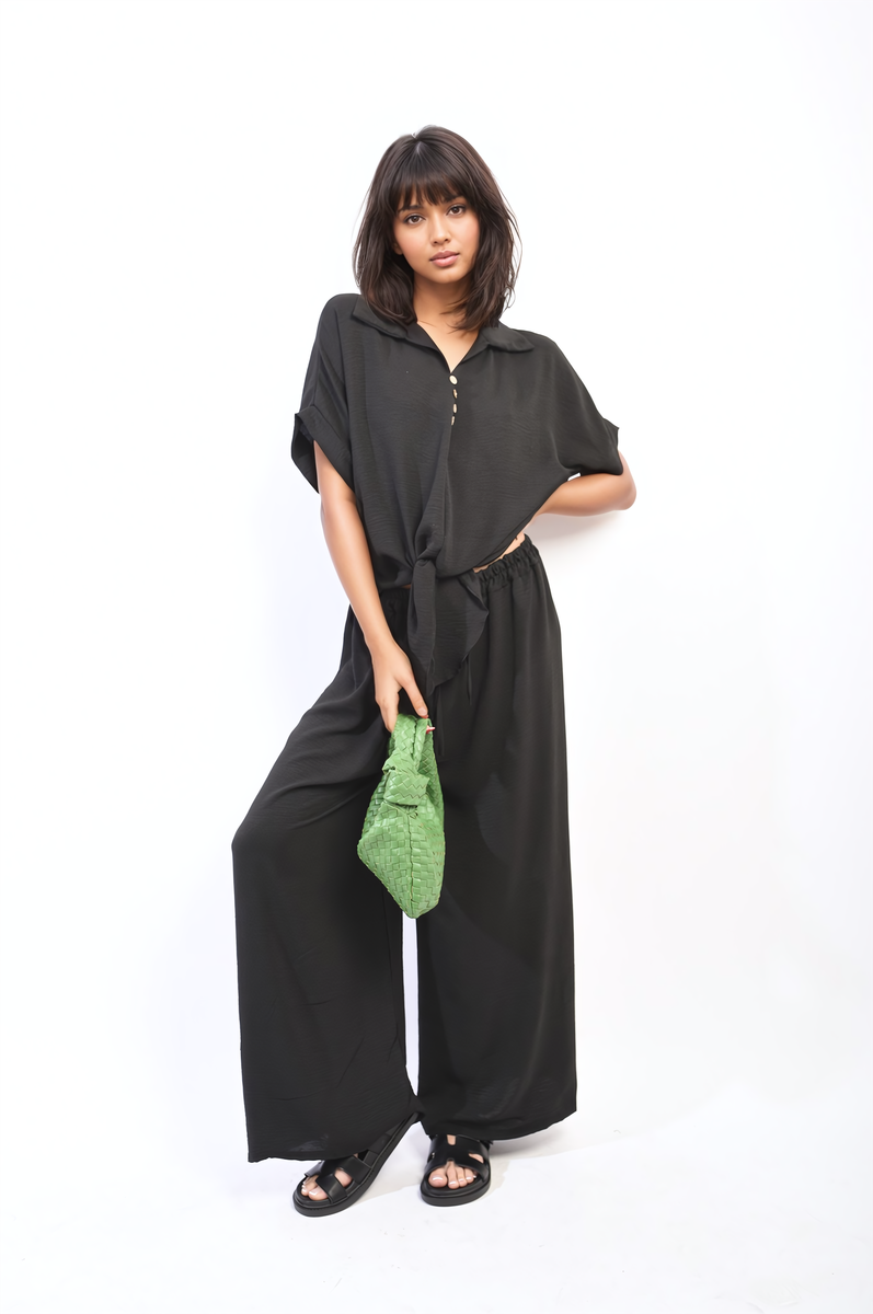 Tie Front Top and Wide Leg Pants Co-ord Set-2