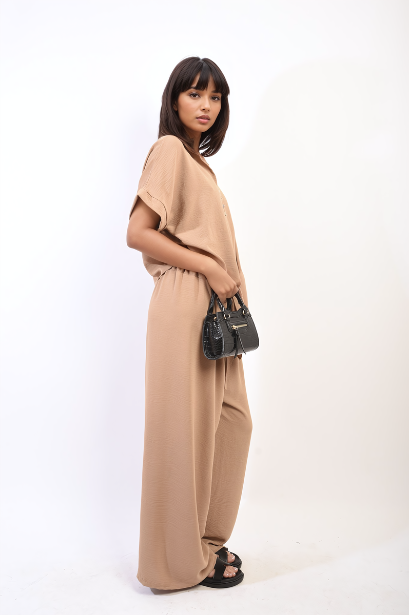 Tie Front Top and Wide Leg Pants Co-ord Set-3