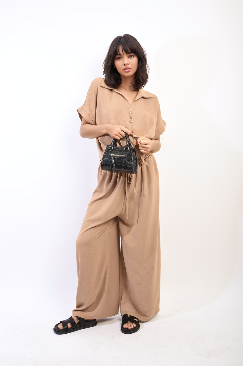 Tie Front Top and Wide Leg Pants Co-ord Set-5