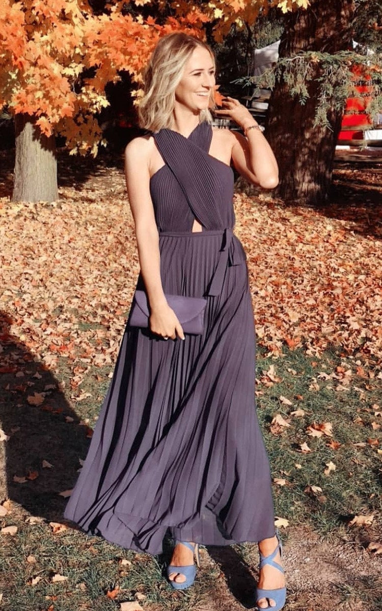 Pleated Crossover Maxi Dress-2