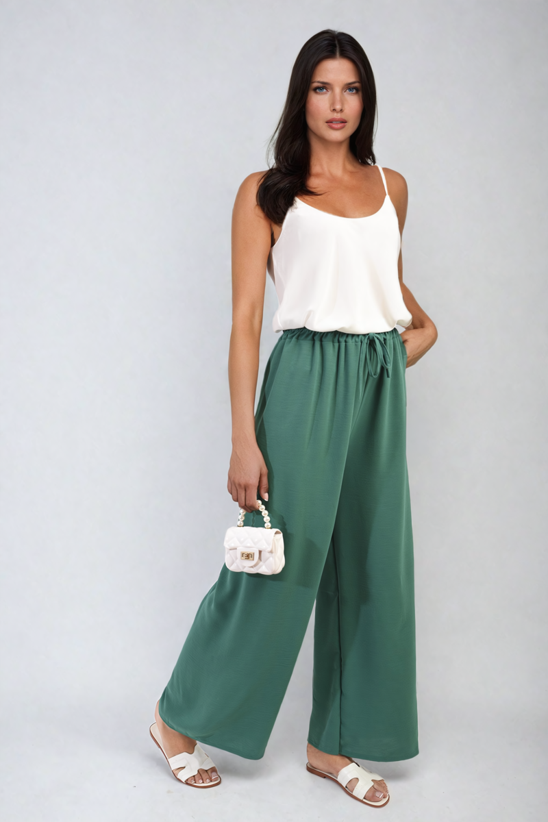 Drawstring Waist Wide Leg Trousers-5