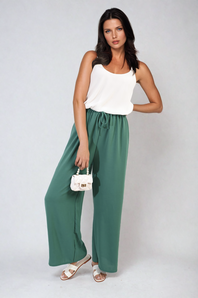 Drawstring Waist Wide Leg Trousers-3