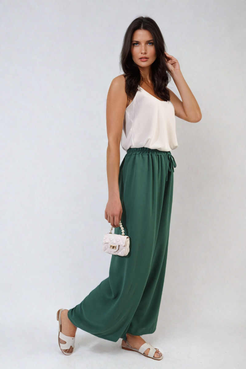 Drawstring Waist Wide Leg Trousers-4