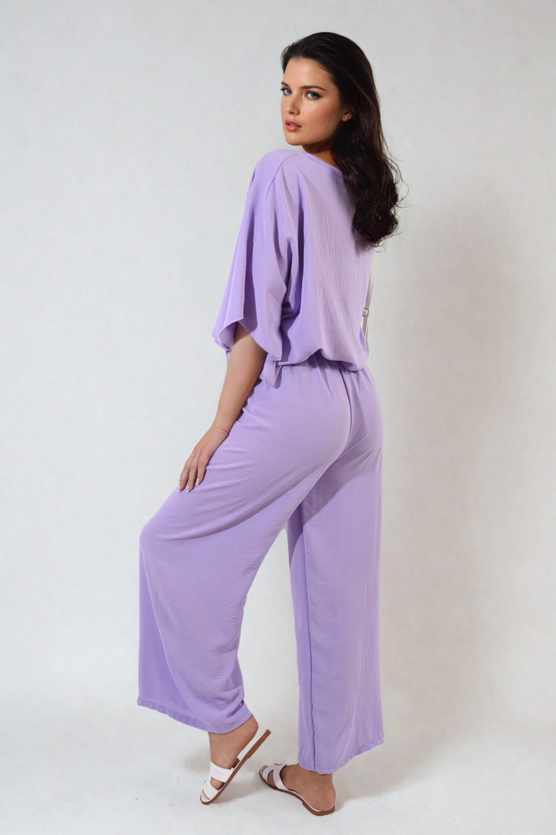 Drawstring Waist Wide Leg Trousers-0