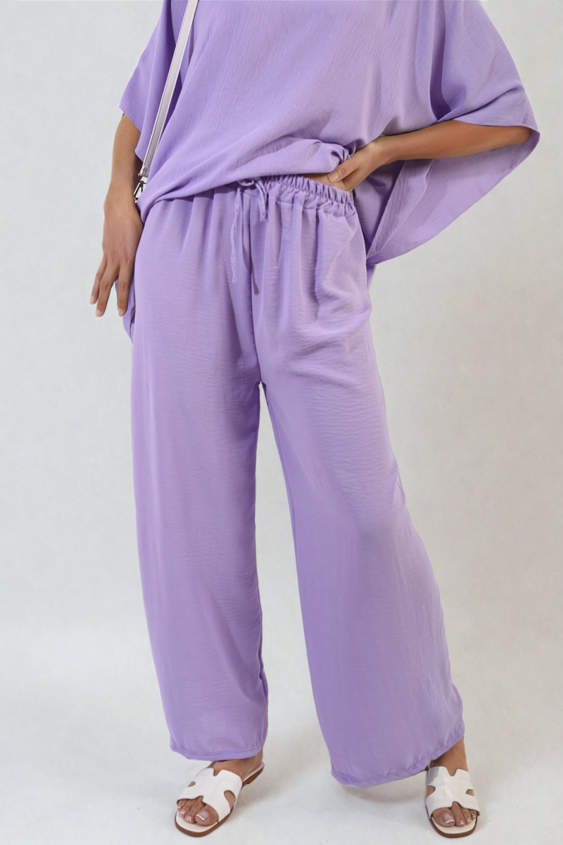 Drawstring Waist Wide Leg Trousers-1