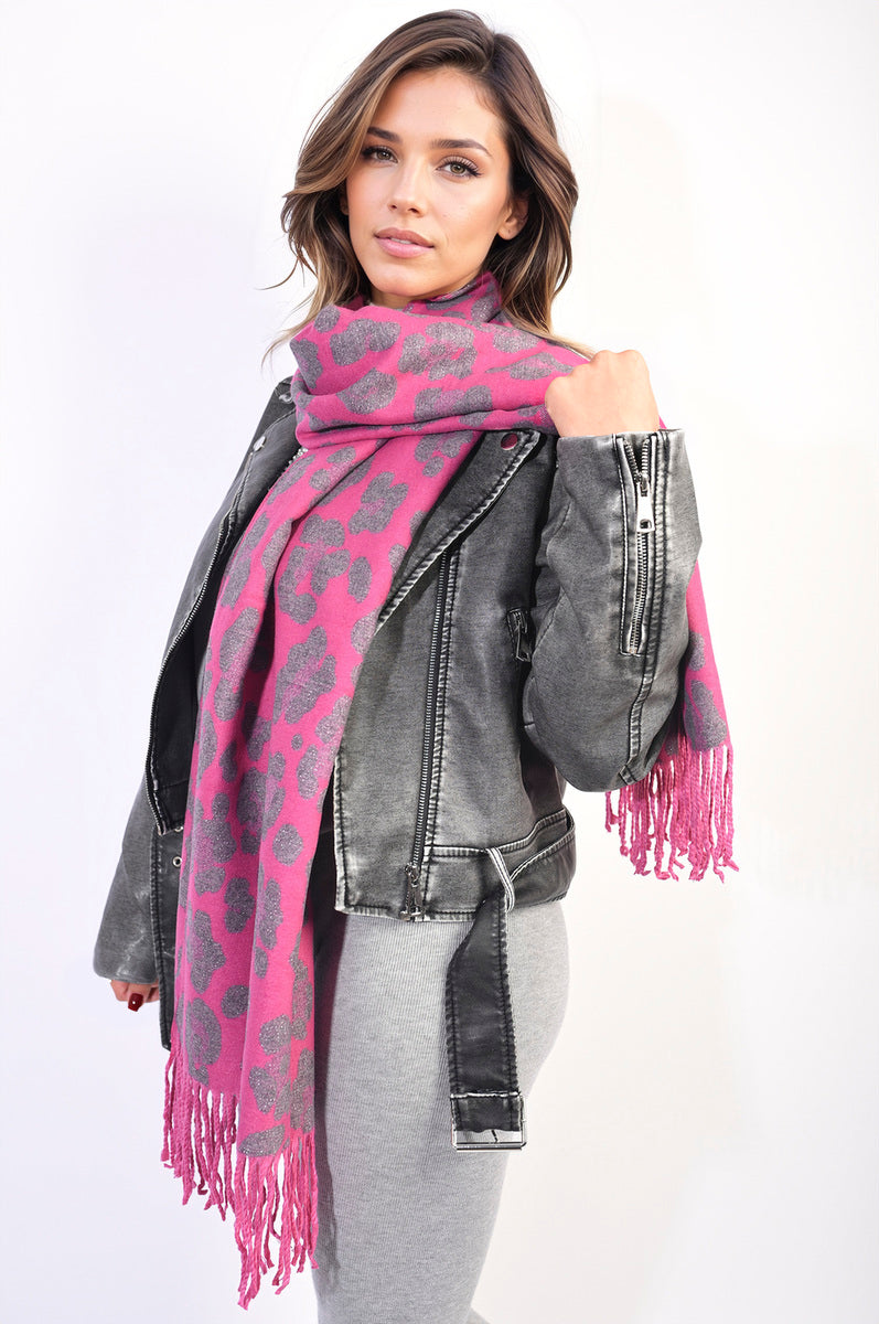 Animal Print Scarf with Tassel-5