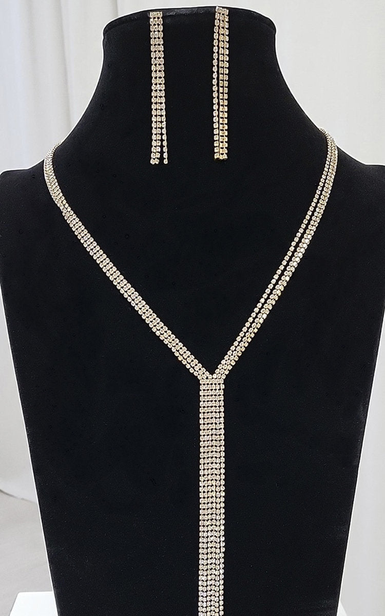 Diamante Necklace and Drop Earrings Set-0