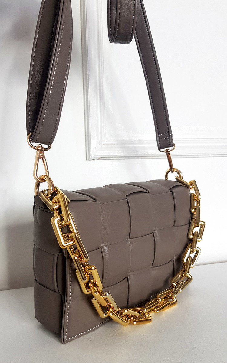 Padded Shoulder Bag with Chain Detail-6