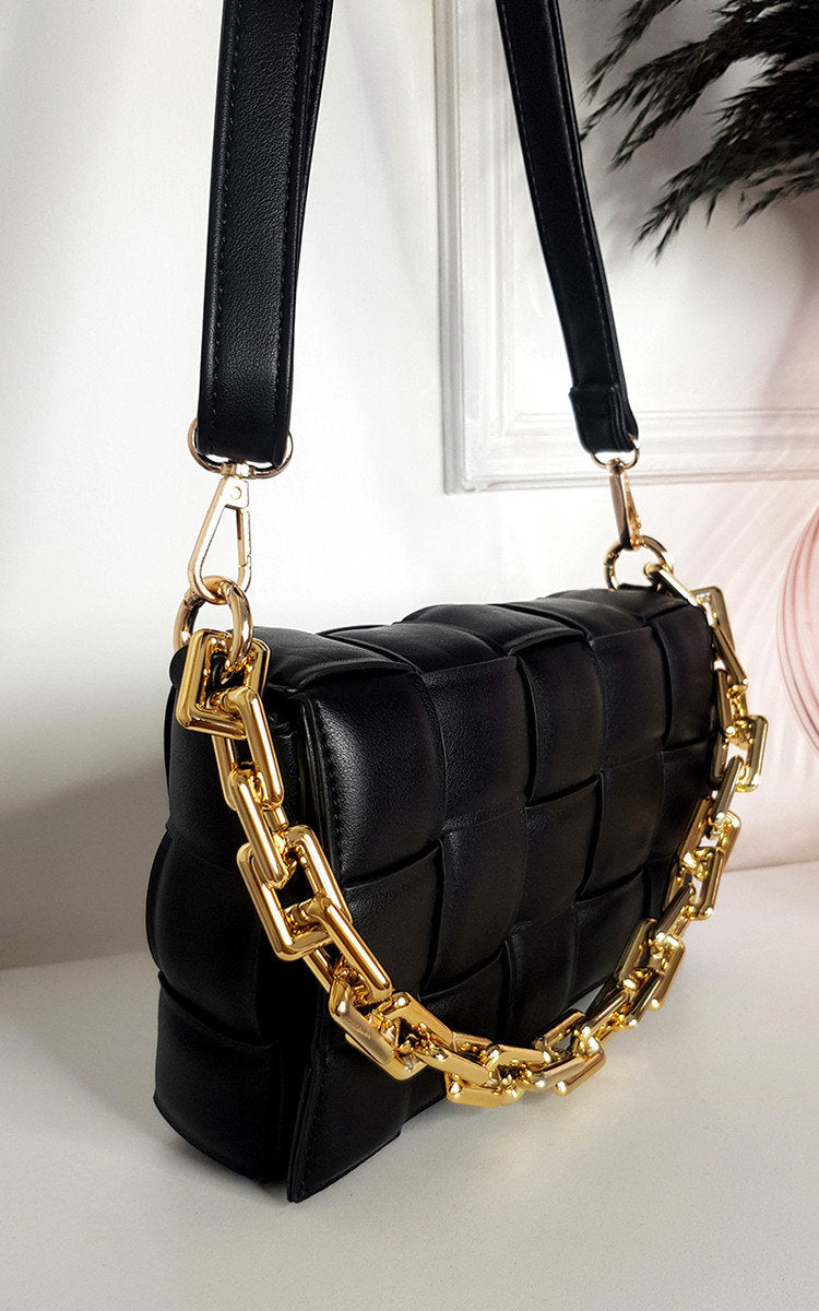 Padded Shoulder Bag with Chain Detail-0