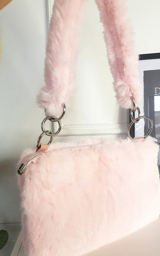 Faux Fur Shoulder Bag with Fluffy Strap-0