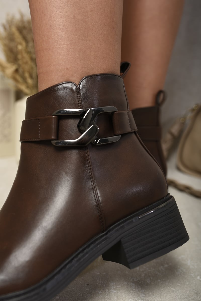 Buckle Side Zipper Closure Ankle Boots-5