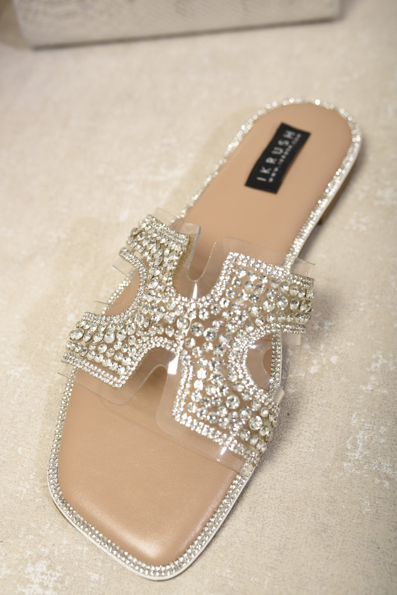 Embellished Cut Out Strap Flat Sandals-2