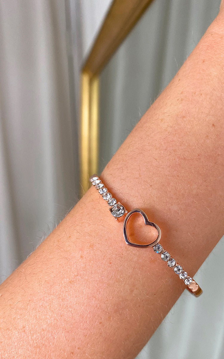 Diamante Bangle with Love Heart Detail-1