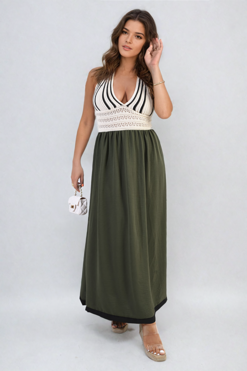 Crochet V-Neck Halter Backless Maxi Dress-6