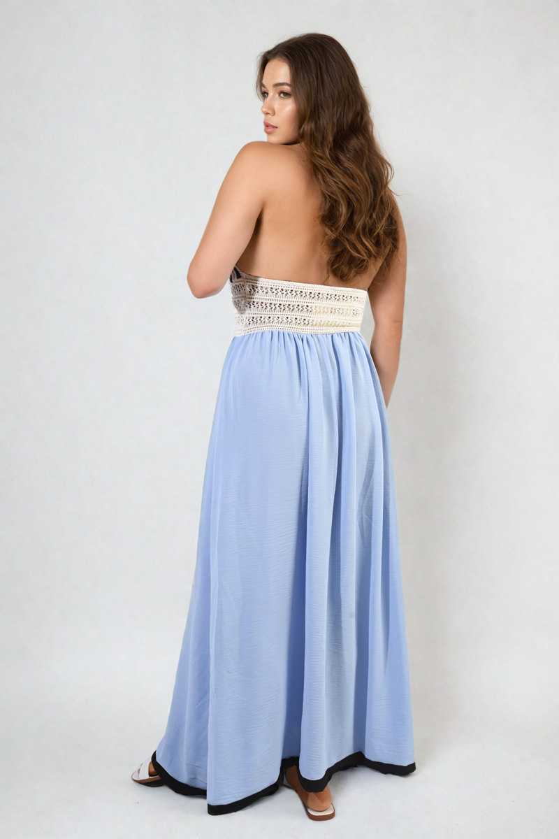 Crochet V-Neck Halter Backless Maxi Dress-1