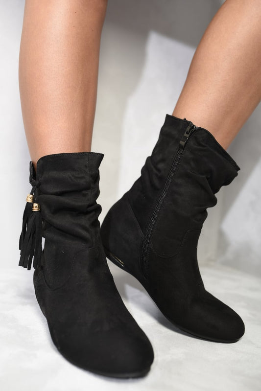 Tassle Detail Rouched Ankle Boots-0