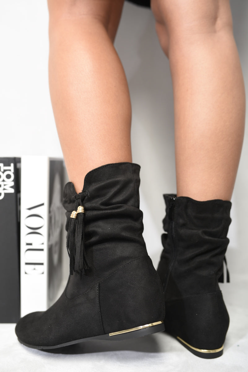 Tassle Detail Rouched Ankle Boots-1