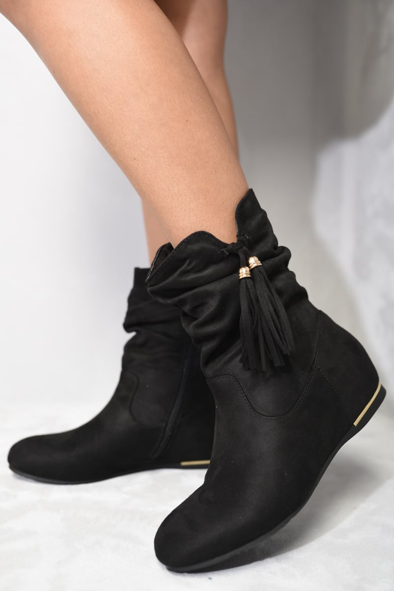 Tassle Detail Rouched Ankle Boots-2