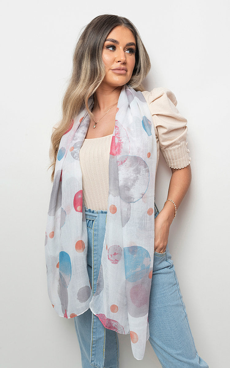 Summer Wrap Scarf with Printed Large Polka Dots-1