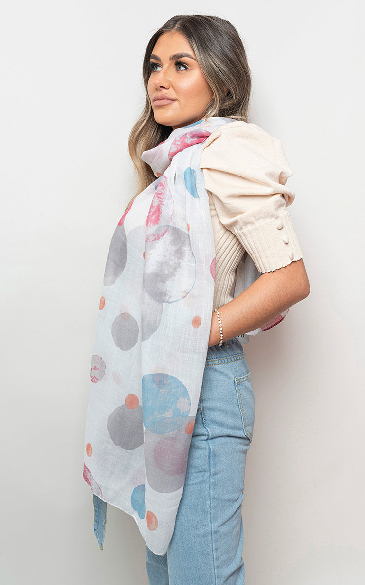 Summer Wrap Scarf with Printed Large Polka Dots-2