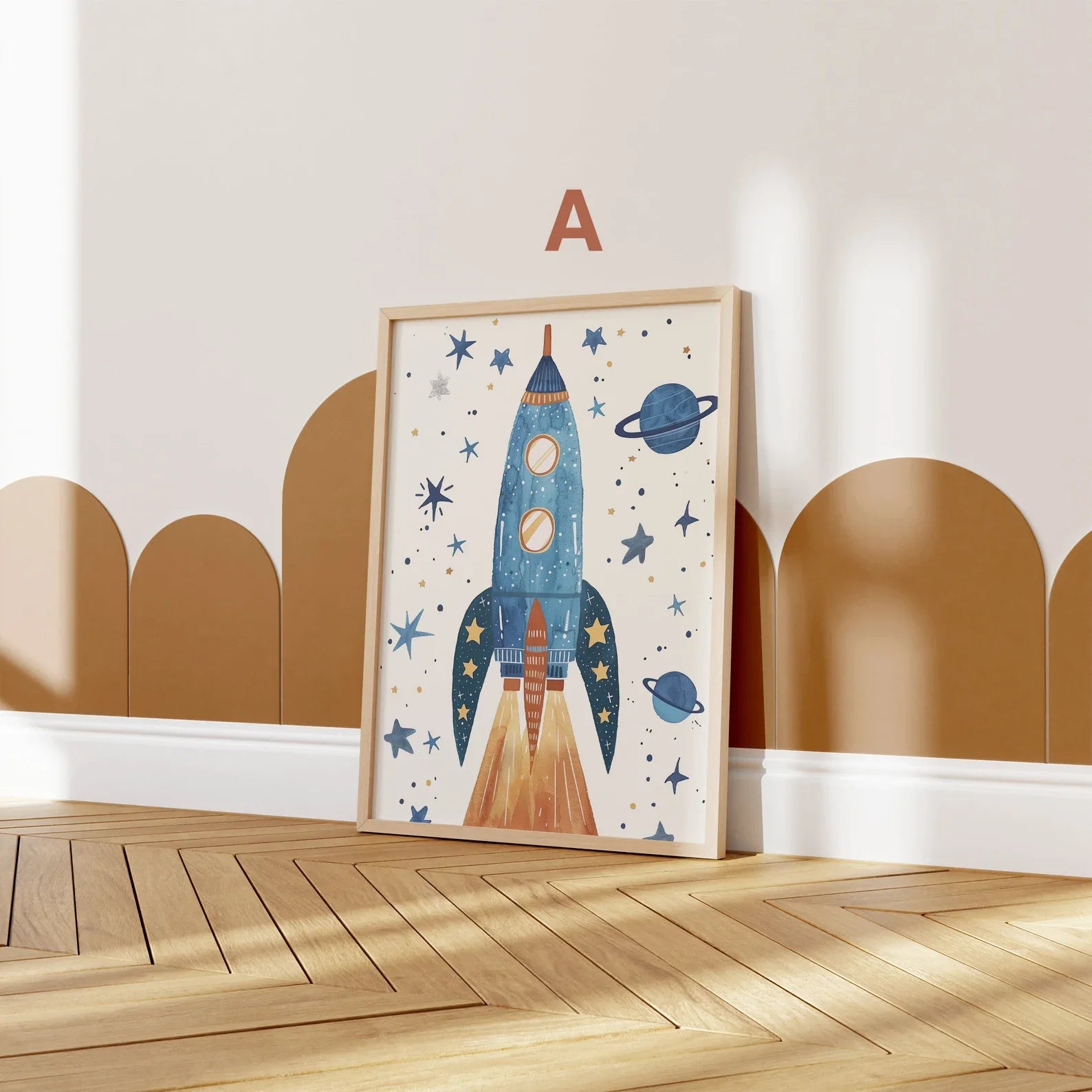 Astronaut Poster Kinderzimmer · Geschenkidee für Kinder · Kinderzimmer Deko · Weltraum Rakete & Planeten · Deko Print ohne Rahmen-1