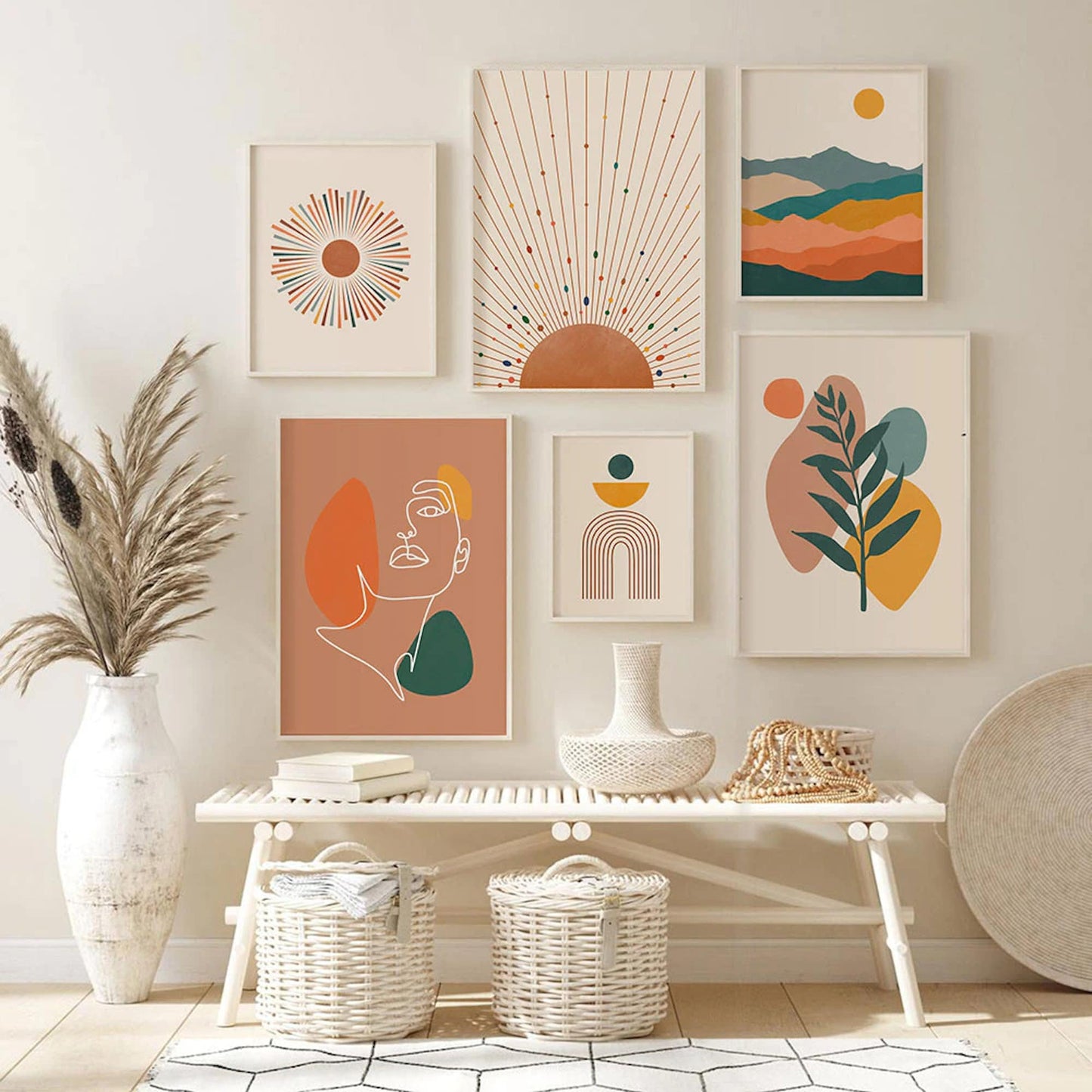 Poster Boho Abtrakt Terrakotta Senf Sonne | Bilder Wohnzimmer | Wandbilder Schlafzimmer | Deko Print ohne Rahmen | Bilder Set Kunstdruck-0