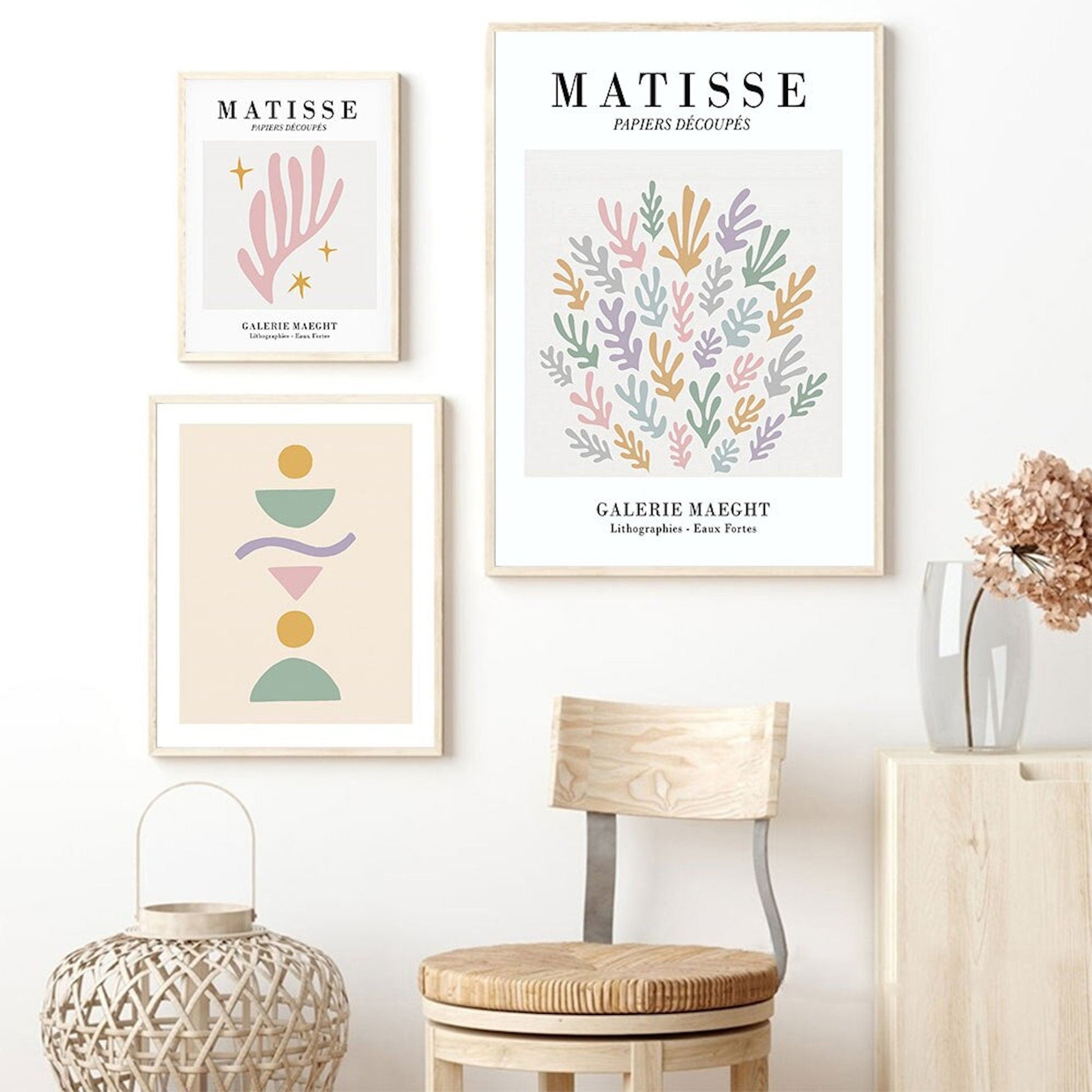 Poster Matisse Blumen Abstrakt | Bilder Wohnzimmer | Wandbilder Schlafzimmer | Deko Print ohne Rahmen | Bilder Set Matisse Beige-1