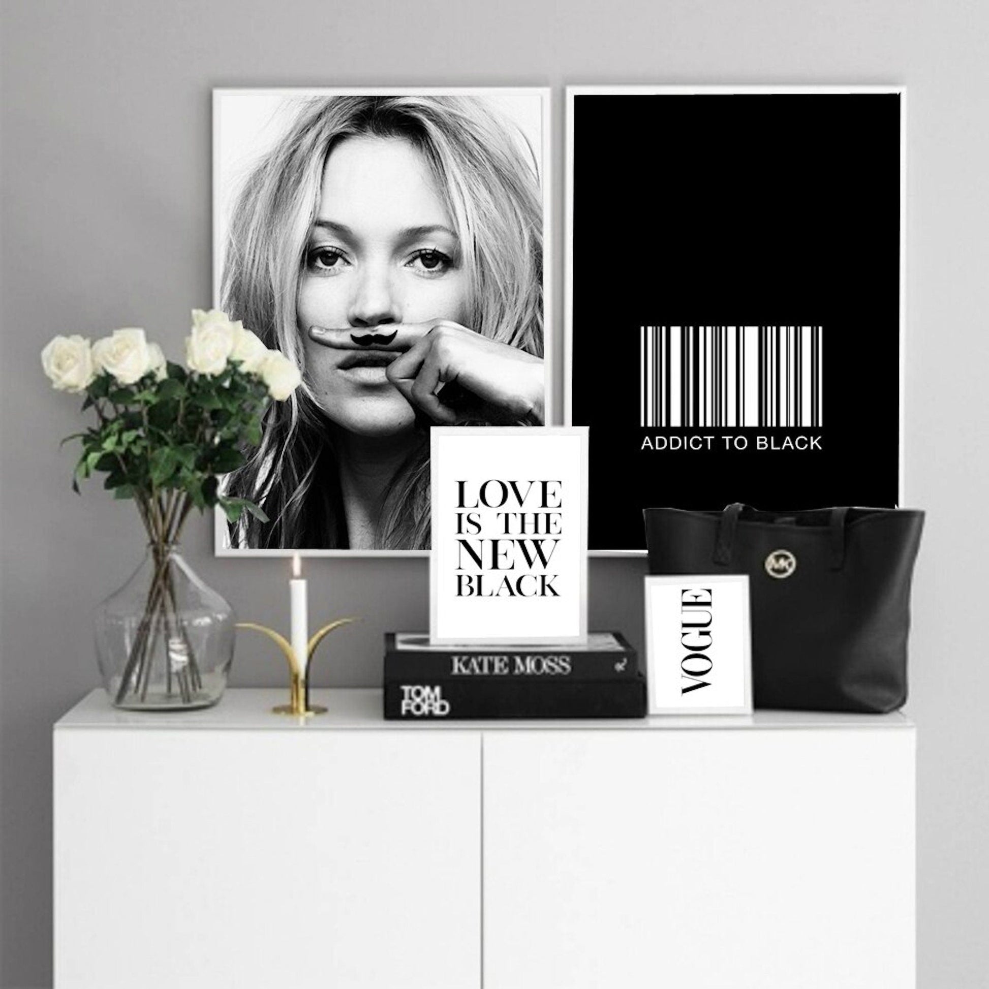 Poster Schwarz Weiß Kate Moss Vogue I Vintage I Wohnkultur| Wohnzimmer | Wandbilder Schlafzimmer | Deko Print ohne Rahmen | Bilder Set-2