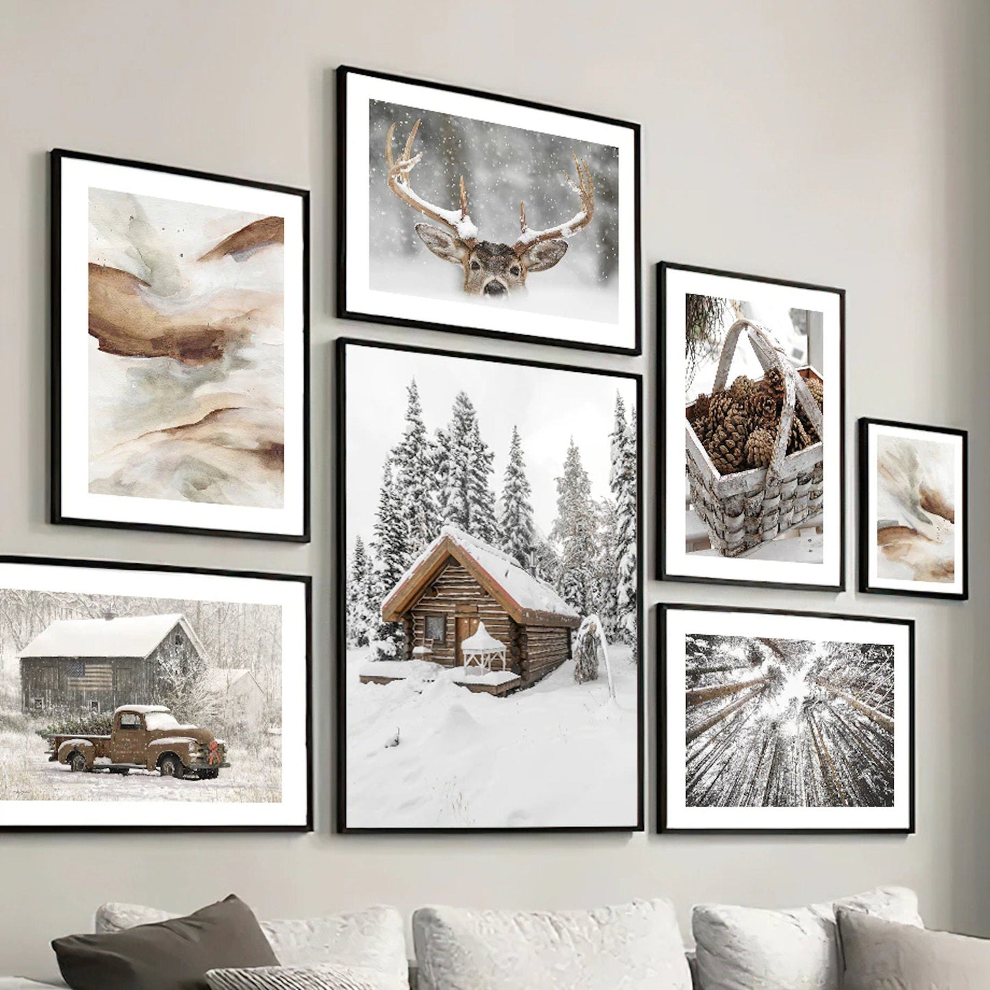 Poster Winter Tannenzapfen Baumstämme Frostblätter | Bilder Wohnzimmer | Wandbilder Schlafzimmer | Deko Print ohne Rahmen | Bilder Set-0